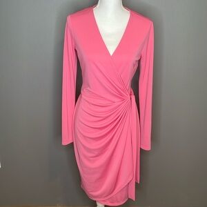 Lark & Ro Pink Wrap Midi Dress